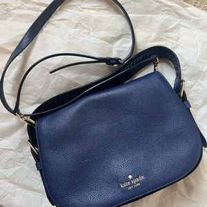 Kate Spade Leather Flap Medium Handbag Braided Handle Long Strap Deep Blue